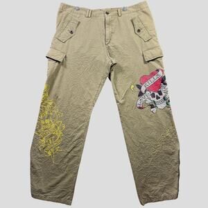 Ed Hardy Cargo Pants Men’s 40x34 Love Kills Slowly Skull Y2K Streetwear Green